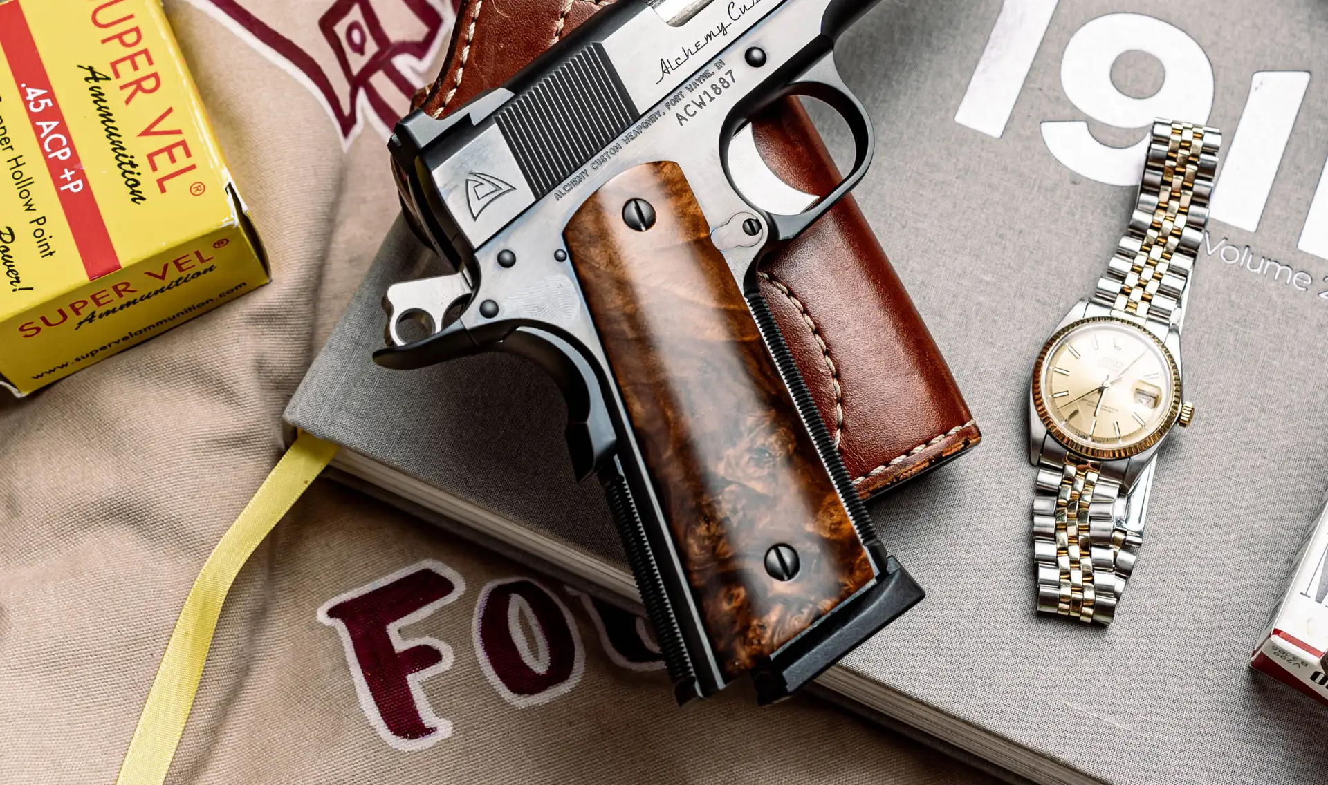 thumbnail image 2 of AJAX/Herrett Walnut 1911 Full Size Grips – AMBI Cut With Gold Colt Medallion – American Walnut 2 of 6